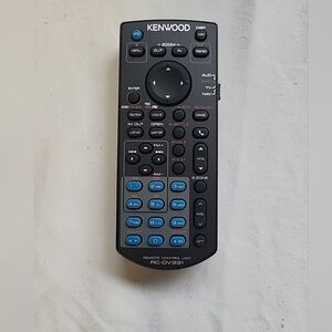 Kenwood black remote with blue buttons
